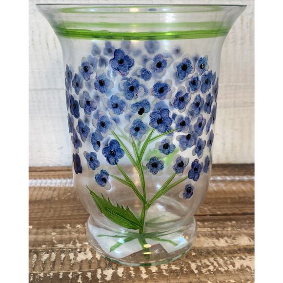 NIB Fifth Avenue Crystal Blown Glass Floral Hydrangea Mini Hurricane Lamp Candle - Picture 6 of 12